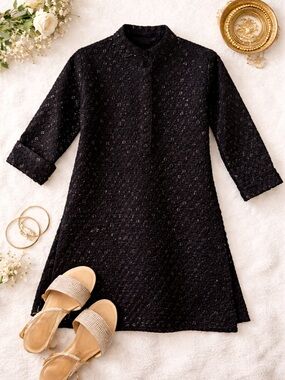 Girls Indian Kurta Dress Black Embroidered Sequin Ethnic Tunic size 4